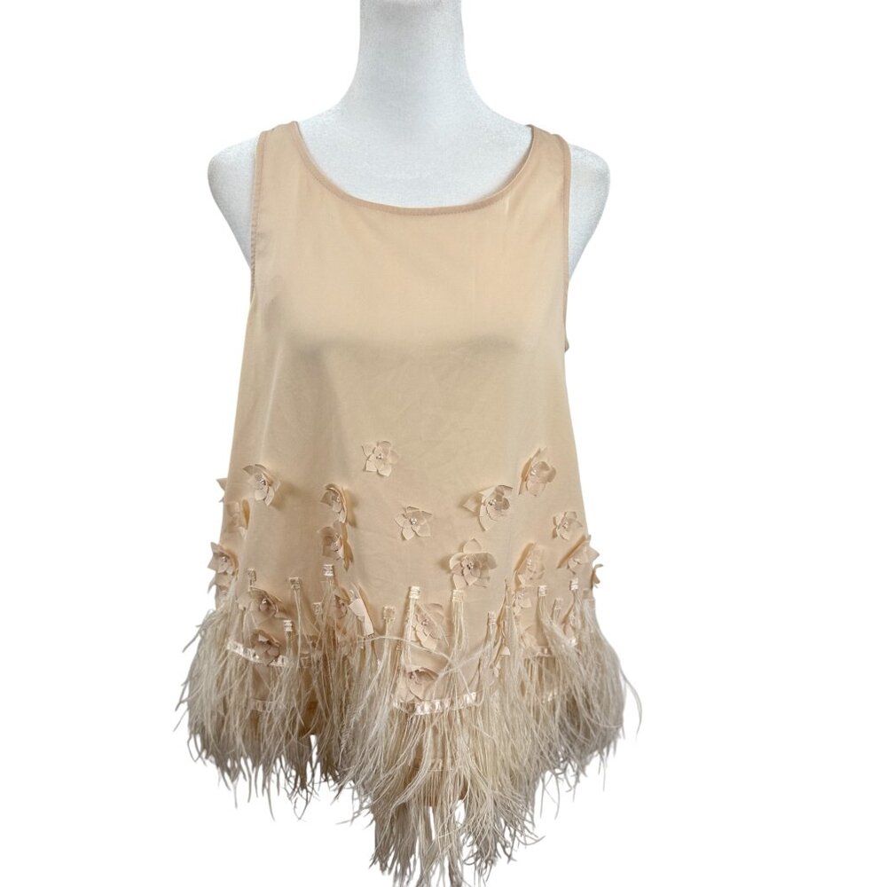 Anthropologie Moulinette Soeurs Embellished Feather Trim Sleeveless Top